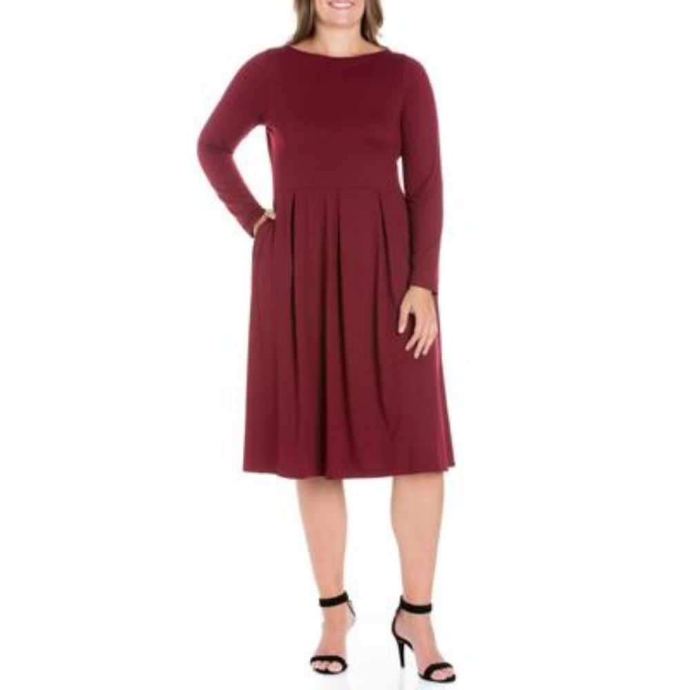 Women's Plus Size Fit and Flare MIDI Dress - Wine 3X